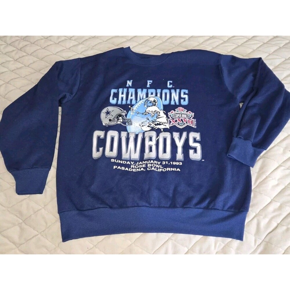 Vintage 1993 SUPER BOWL DALLAS COWBOYS NFL Sweatshirt Sweater XL Blue USA MADE